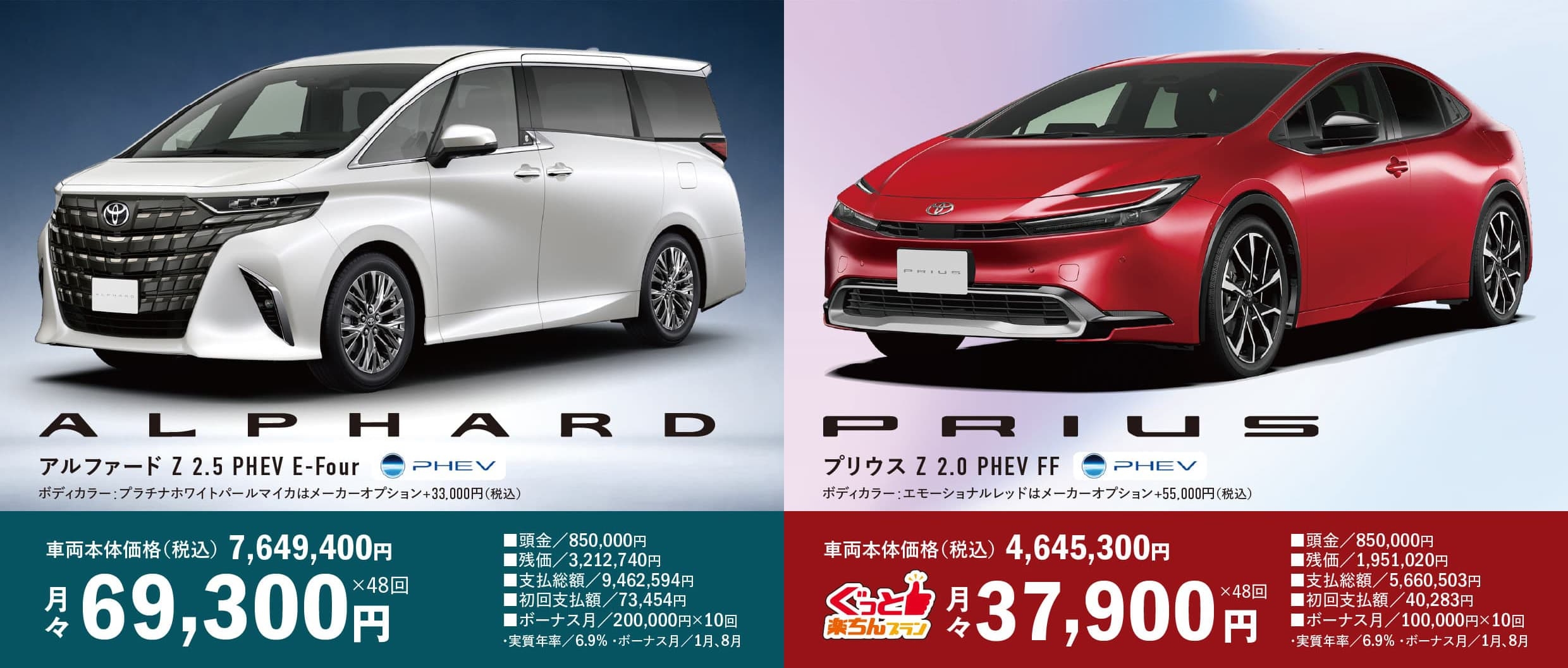 アルファード Z 2.5 PHEV E-Four／プリウス Z 2.0 TOYOTA残価設定型クレジット